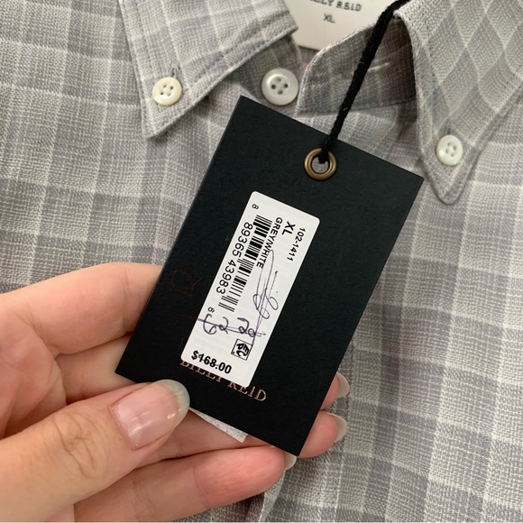 Billy Reid Button Down Shirt Light Gray Plaid Cotton Standard Fit Men’s Size XL - Picture 6 of 8